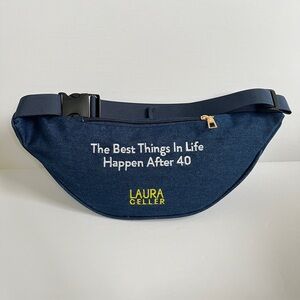 NWOT Laura Geller Navy Blue Denim Double Pocket Crossbody Bag Fanny Pack